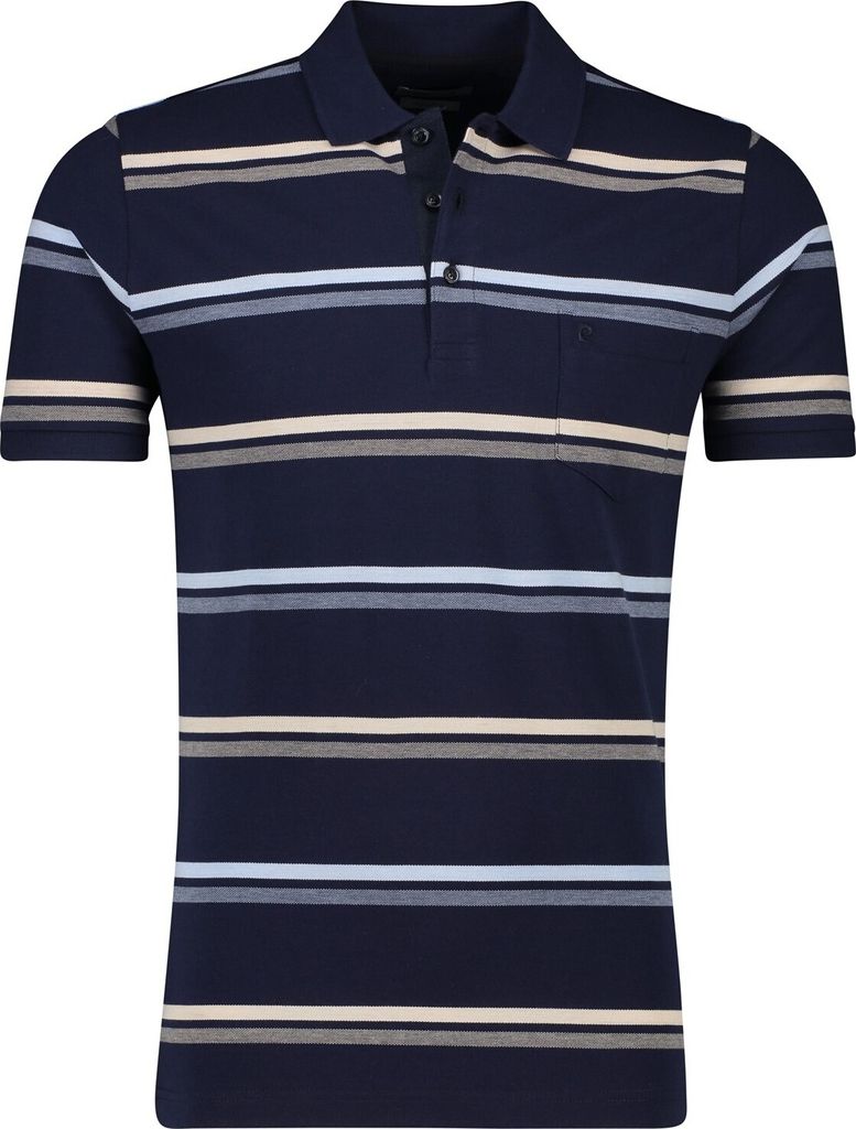 Pierre Cardin Poloshirt, normale Passform, dunkelblau gestreift, Baumwolle