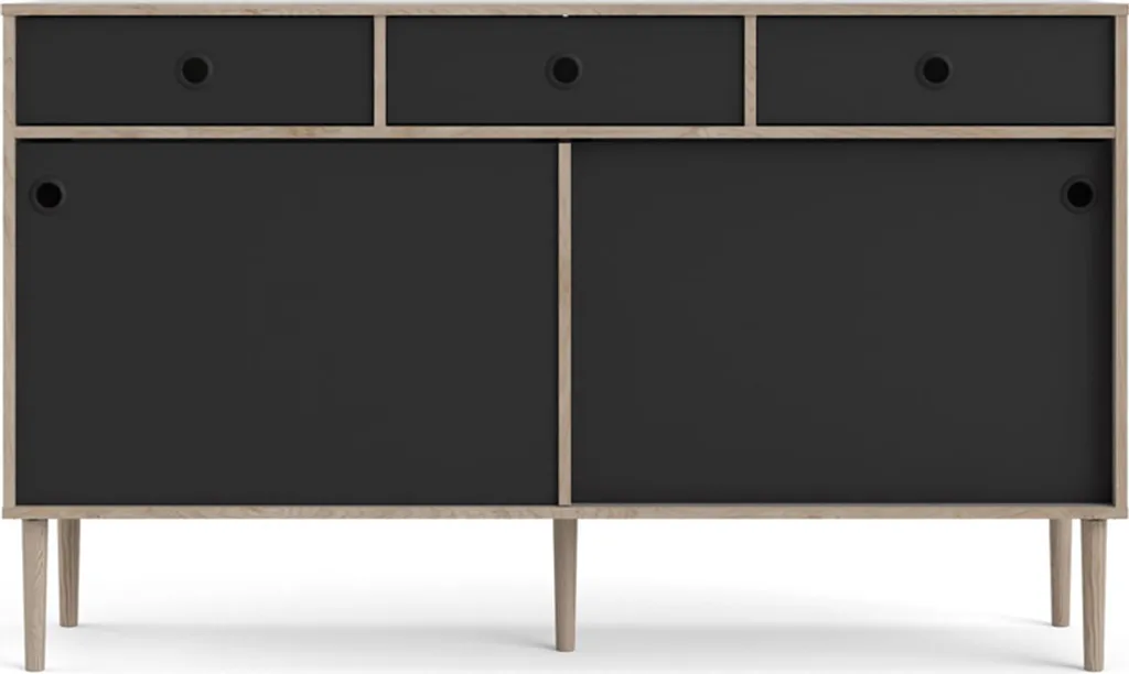 Buffet Penny meuble TV ou vaisselier 2 portes coulissantes noir et bois