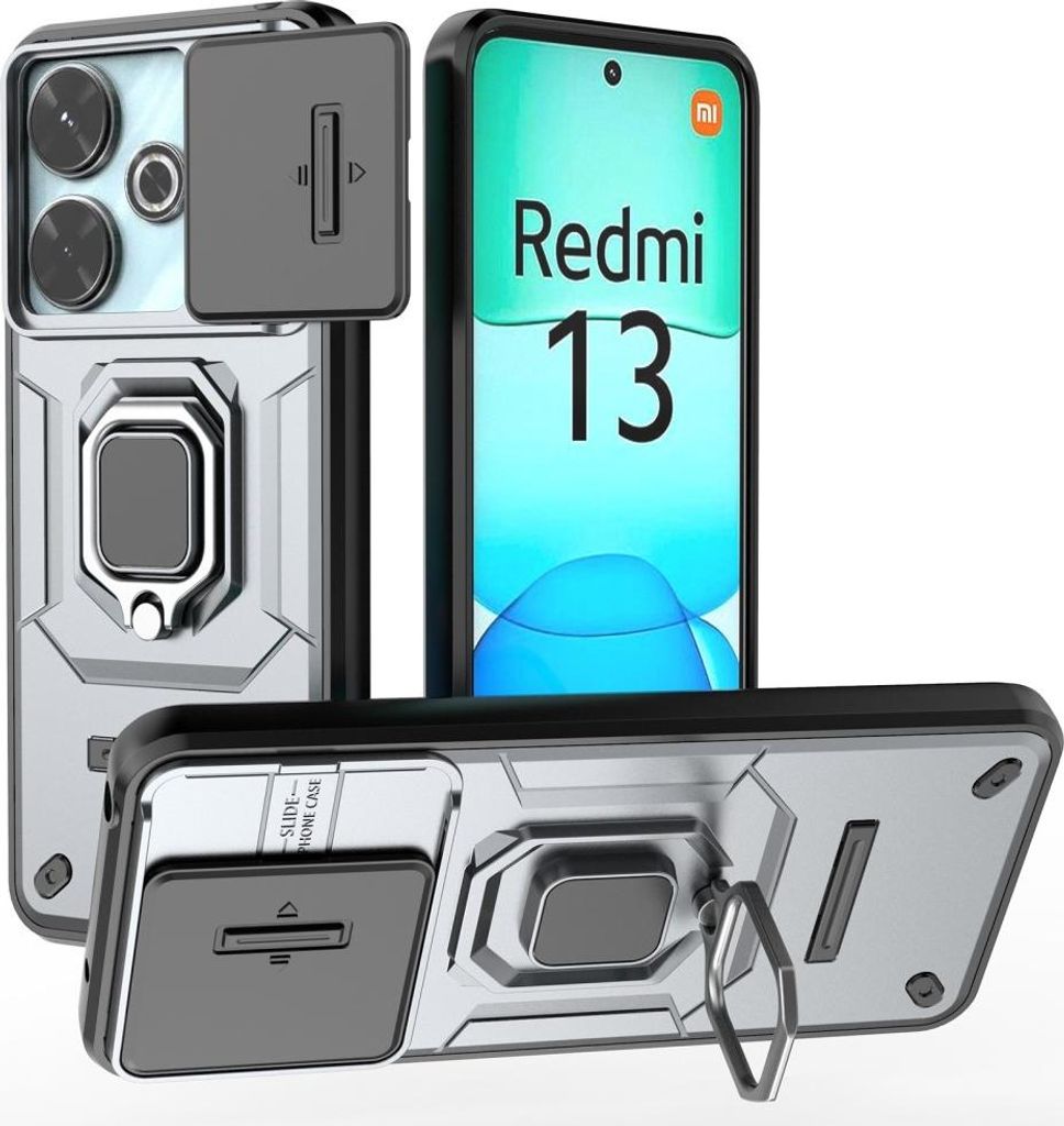 Xiaomi Redmi 13 / Poco M6 4G Hülle - Coverup Ring Ständer Back Cover mit Kamera Schutz - Grau