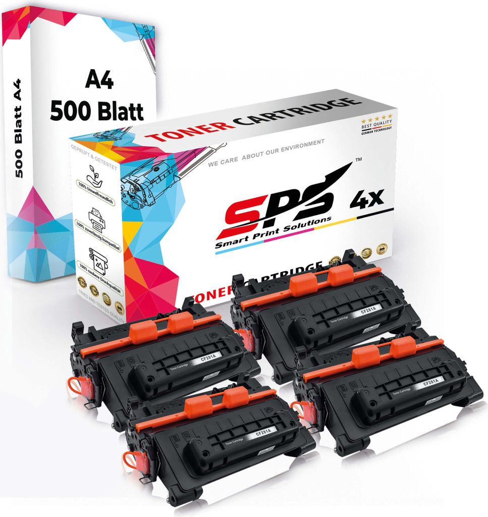 Druckerpapier A4 + 4x Multipack Set Kompatibel für HP LaserJet Managed Flow MFP M 630 zm (CF281A/81A) Toner Schwarz