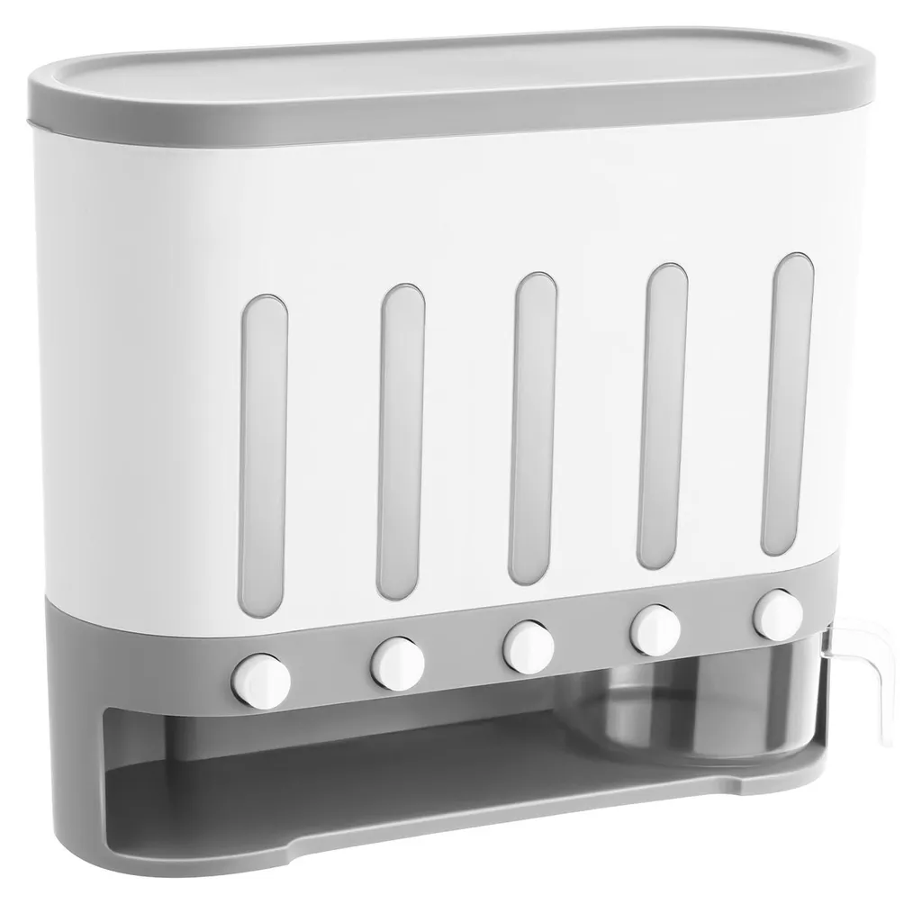 Distributeur mural 5 compartiments blanc pour croquettes et céréales - 4