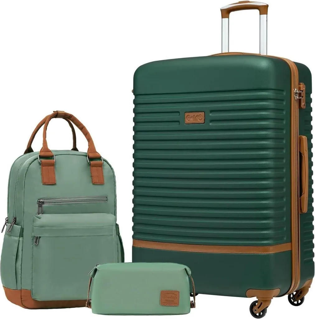Set 3 Valises Trolley ABS Robuste pour éviter les Chocs et Rayures Vert