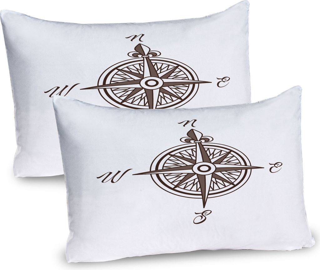ABAKUHAUS maritim Kissenbezug Packung mit 2, Altmodischer Seekompass Design Retro Windrose Mit Den Buchstaben Geografie Kunst, Dekorativer Gedruckt...
