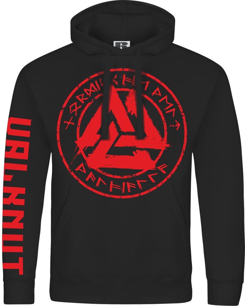 Herren Kapuzenpullover Walhalla Rote Runen Valknut
