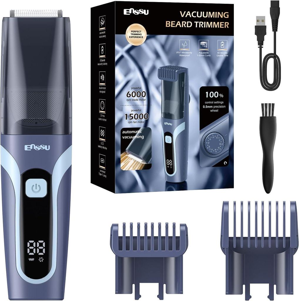 Barttrimmer Herren,Wiederaufladbarer Elektrisch Rasierer, IPX7 Wasserdichter haarschneidemaschine (ab 1 mm bis 20 mm) mit Typ-C Aufladung, LCD Display