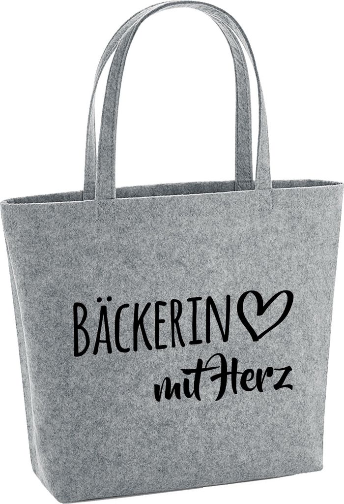 Huuraa Filzshopper Bäckerin mit Herz 22 Liter Grey Melange Filztasche Geschenkidee