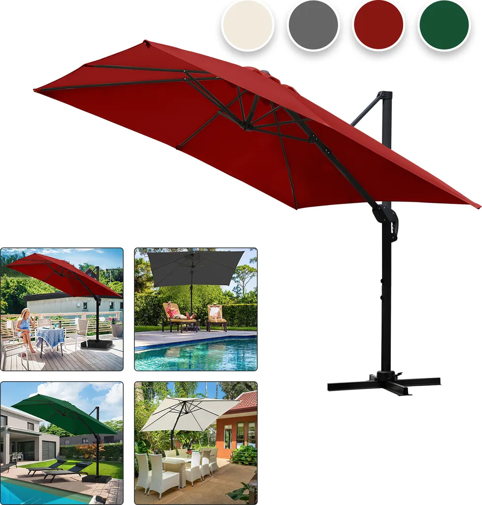 TolleTour 3M ombrellone quadrato con manovella, UV50+ LED rosso