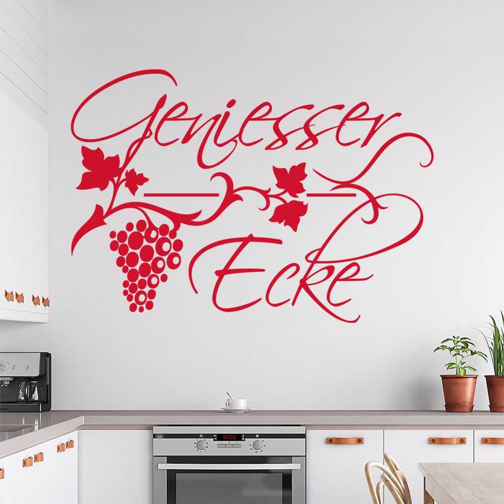 Geniesser Ecke Trauben Wandtattoo in 6 Größen - Wandaufkleber Wall Sticker - Dekoration, Küche, Wohnzimmer, Schlafzimmer, Badezimmer