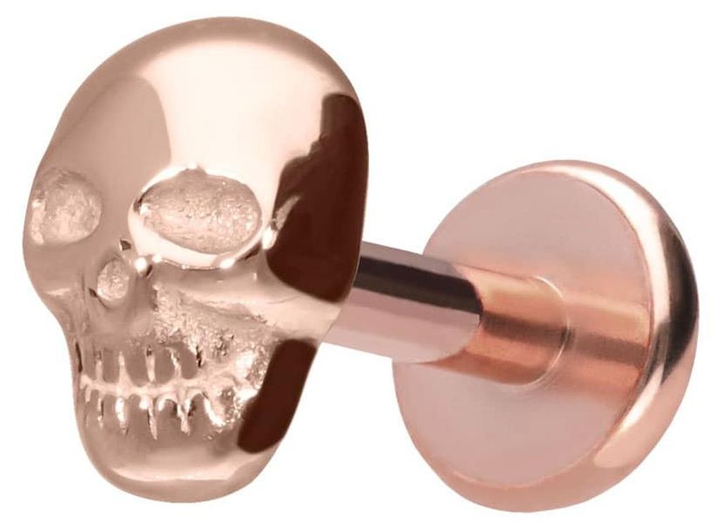 Ohrpiercing, Nasenpiercing Titan Labret mit Push Fit TOTENKOPF RoséGold Stablänge: 7mm | Stabstärke: 1,2mm