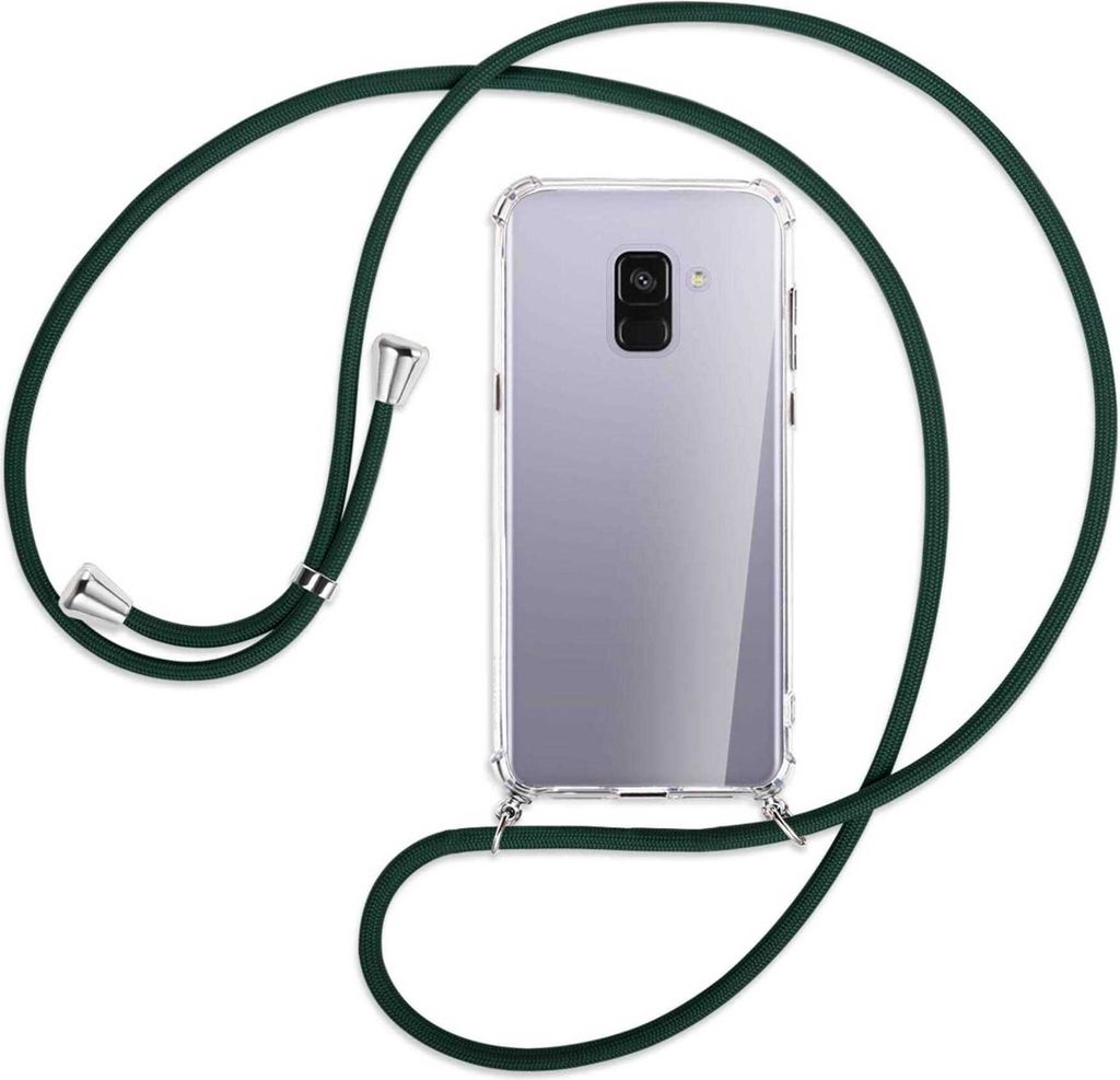 Handykette Backcover-Schutzhülle mit Band (Metall silberfarben) für Samsung Galaxy A8 Plus 2018 - dunkelgrün