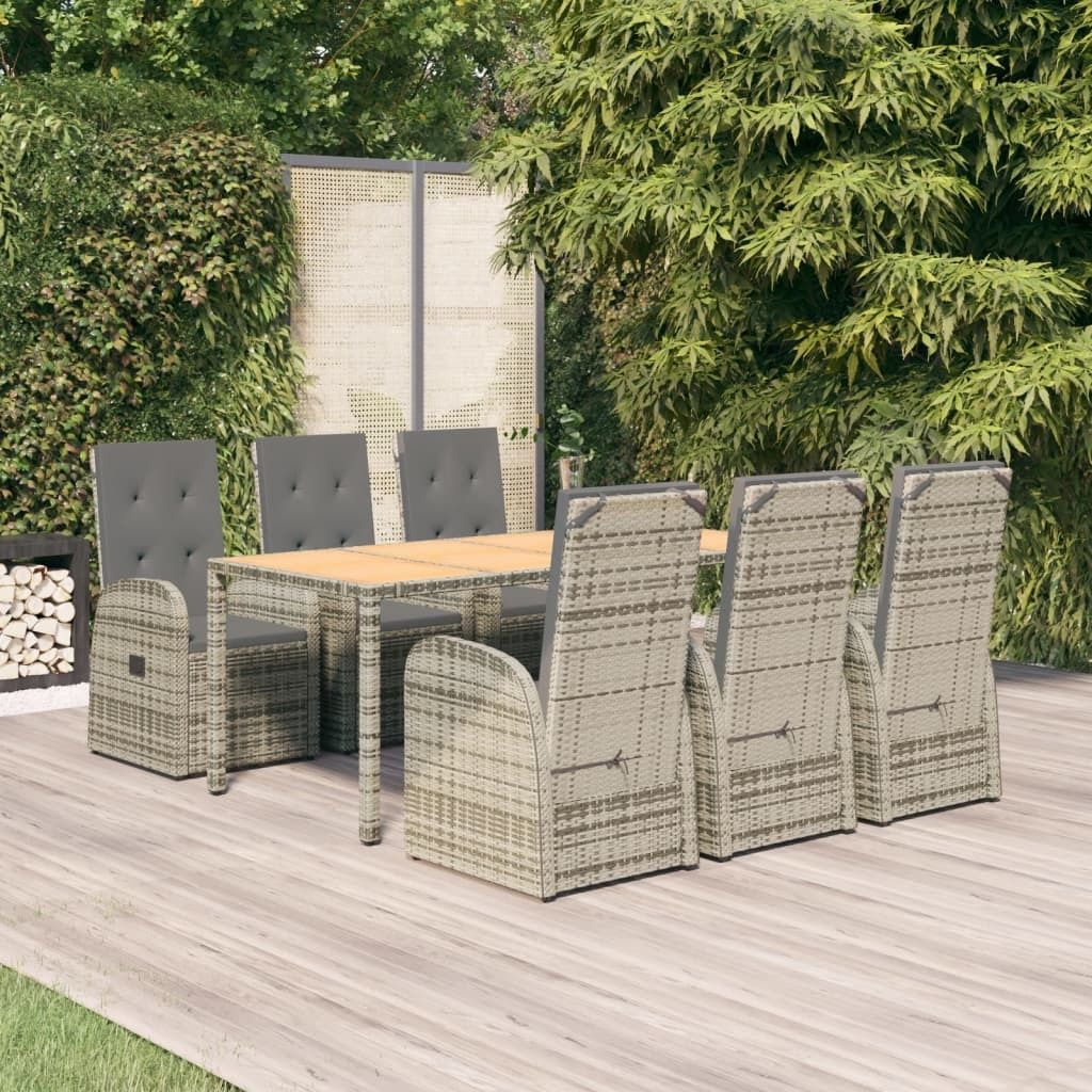 The Living Store 7-tlg. Garten-Essgruppe mit Kissen Grau Poly Rattan