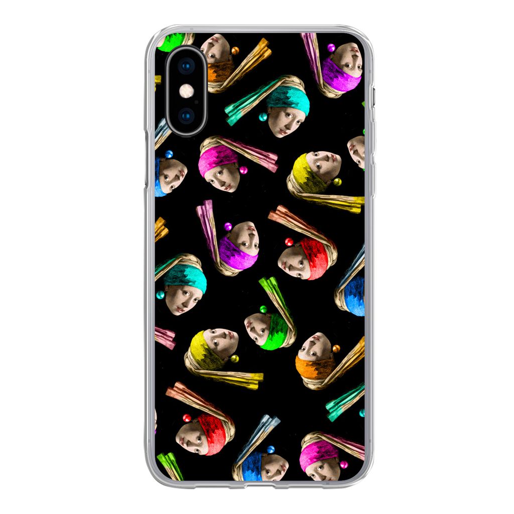 MuchoWow Handyhülle Schutzhülle Hülle für iPhone X Das Mädchen mit dem Perlenohrring - Regenbogen - Schnittmuster Silikon Softcase Handy Hü...