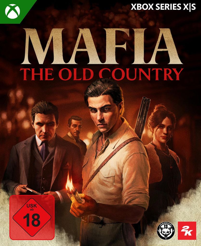 The cover art for the video game Mafia: The Old Country, featuring several characters in period attire.