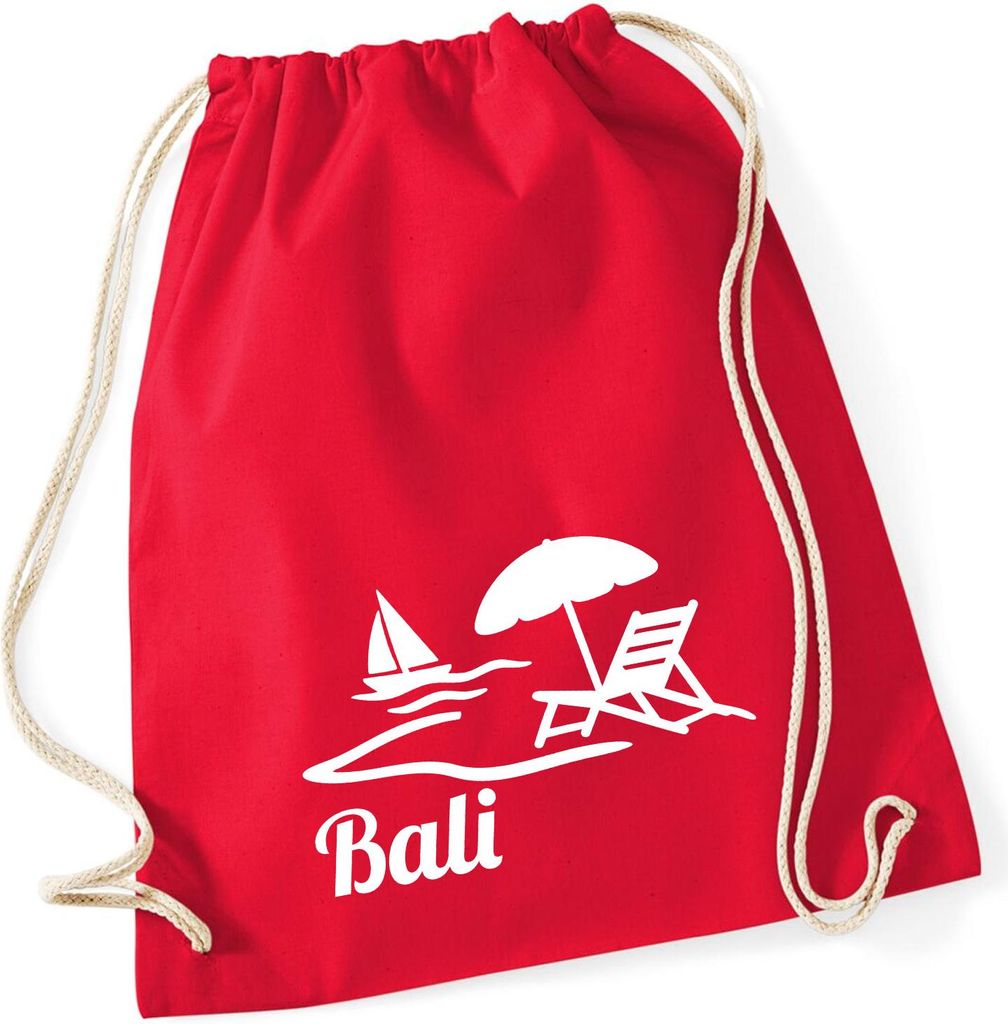 Huuraa Turnbeutel Bali Inselmotiv Indonesien 12 Liter Classic Red Baumwolle Rucksack Geschenkidee