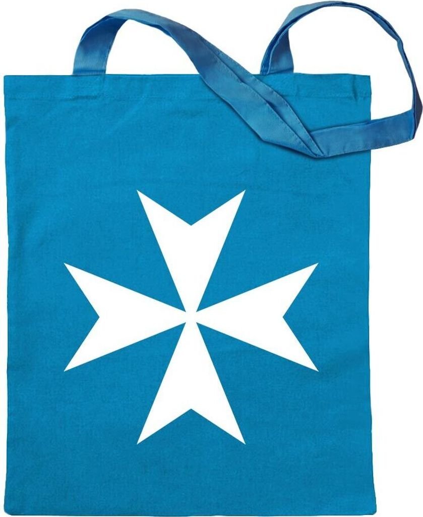 Kiwistar - Baumwolltasche - hellblau - Malteserkreuz - Tragetasche Stoffbeutel Umhängetasche langer Henkel