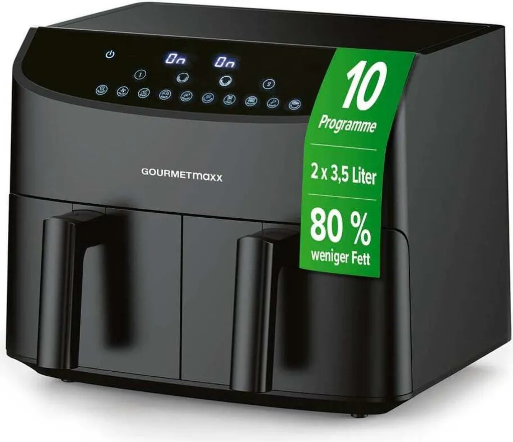 Friteuse à air pour famille GOURMETmaxx 2 paniers séparés Noir 7 L