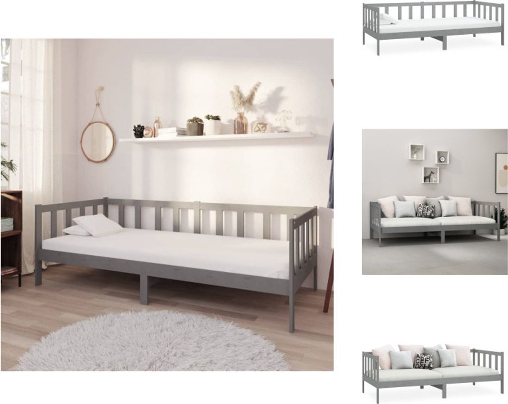 vidaXL Tagesbett Grau Kiefer Massivholz 90x200 cm - Betten & Bettgestelle