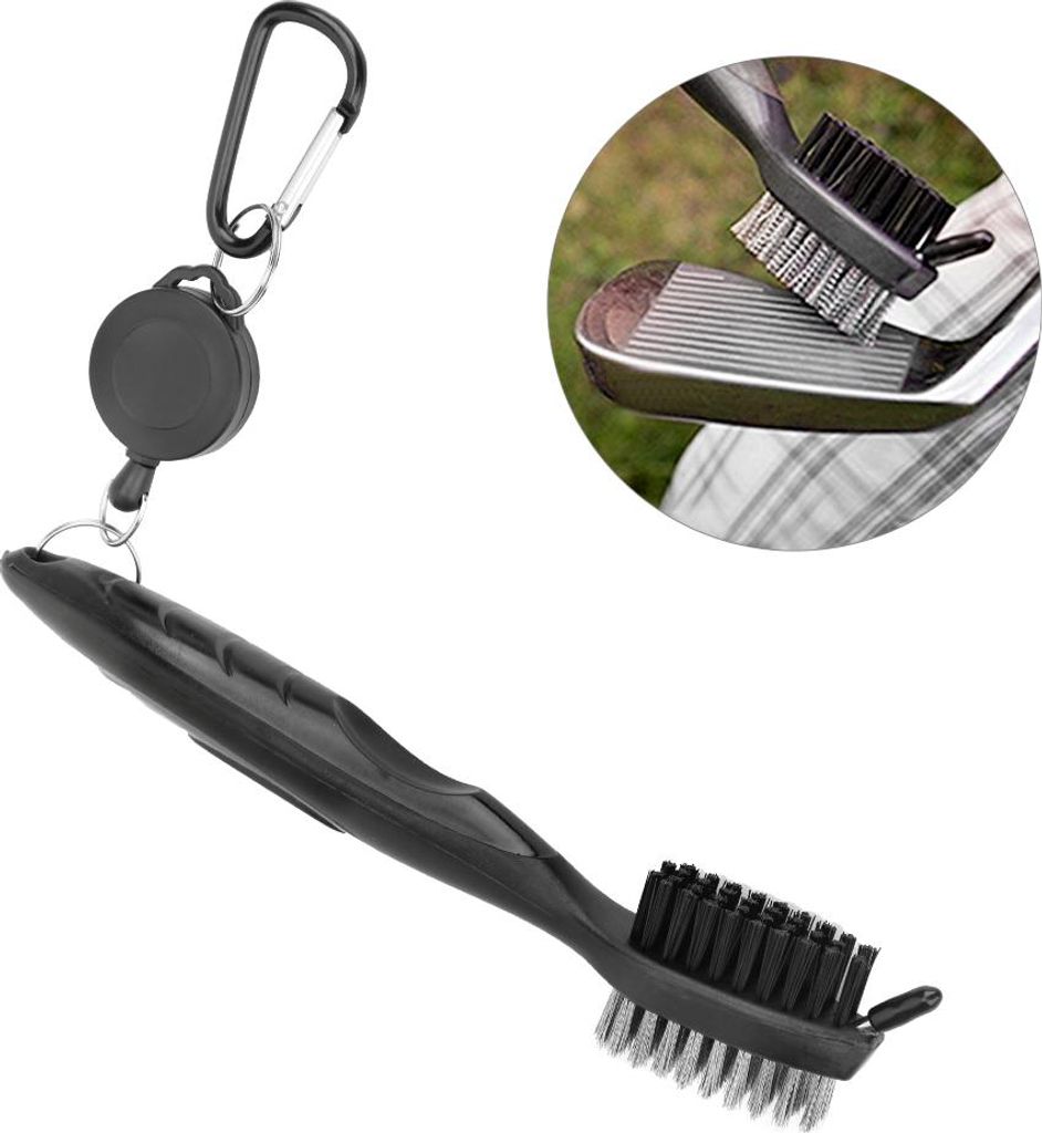 Multifunktionale Golfschläger-Reinigungsbürste mit Nylon-Stahl-Doppelborsten-Reinigungswerkzeug. Schwarz