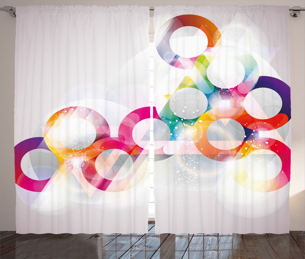 ABAKUHAUS Abstrakt Rustikaler Gardine, Disc Shapes Kreise, Schlafzimmer Kräuselband Vorhang mit Schlaufen und Haken, 280 x 225 cm, Orange Lila