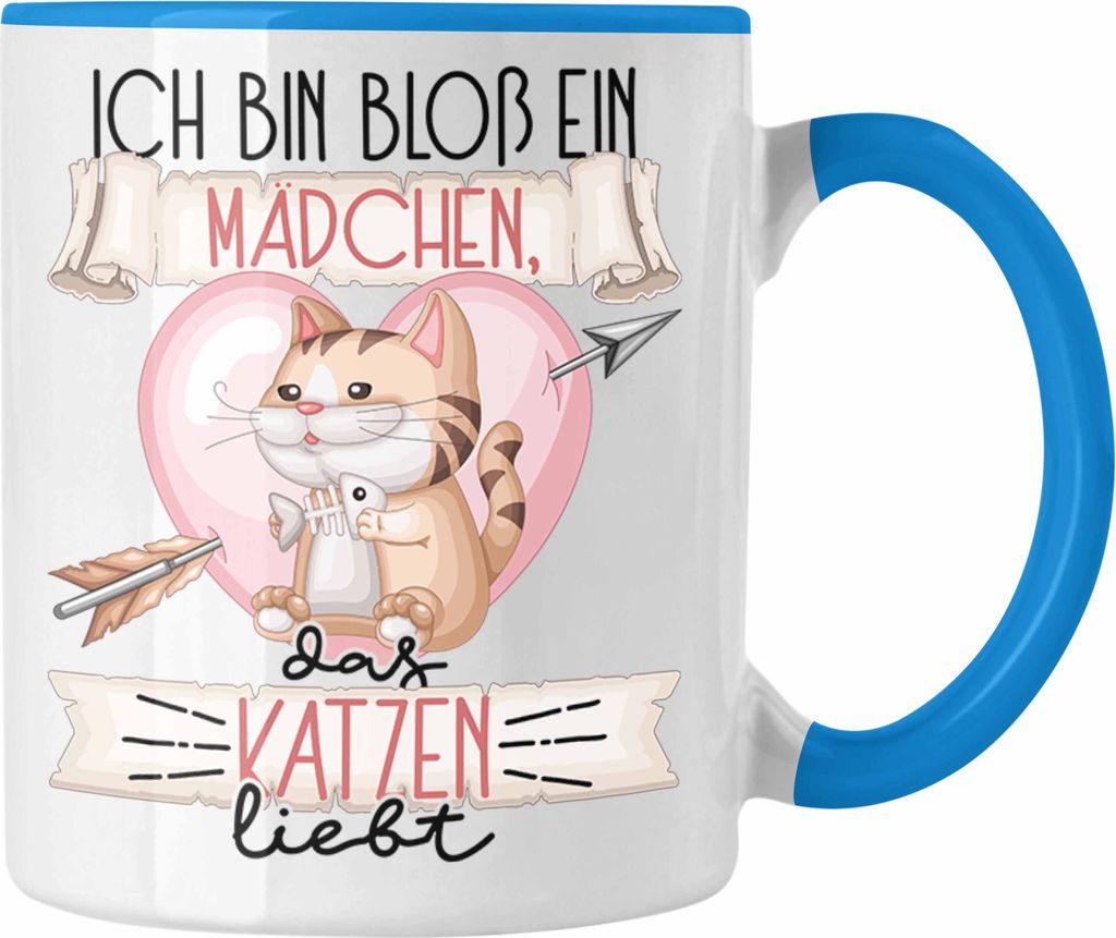 Trendation - Katzen Tasse Geschenk Frauen Ich Bin Bloß Ein Mädchen Das Katzen Liebt Katzenliebhaberin Geschenk Spruch Geburtstag (Blau)