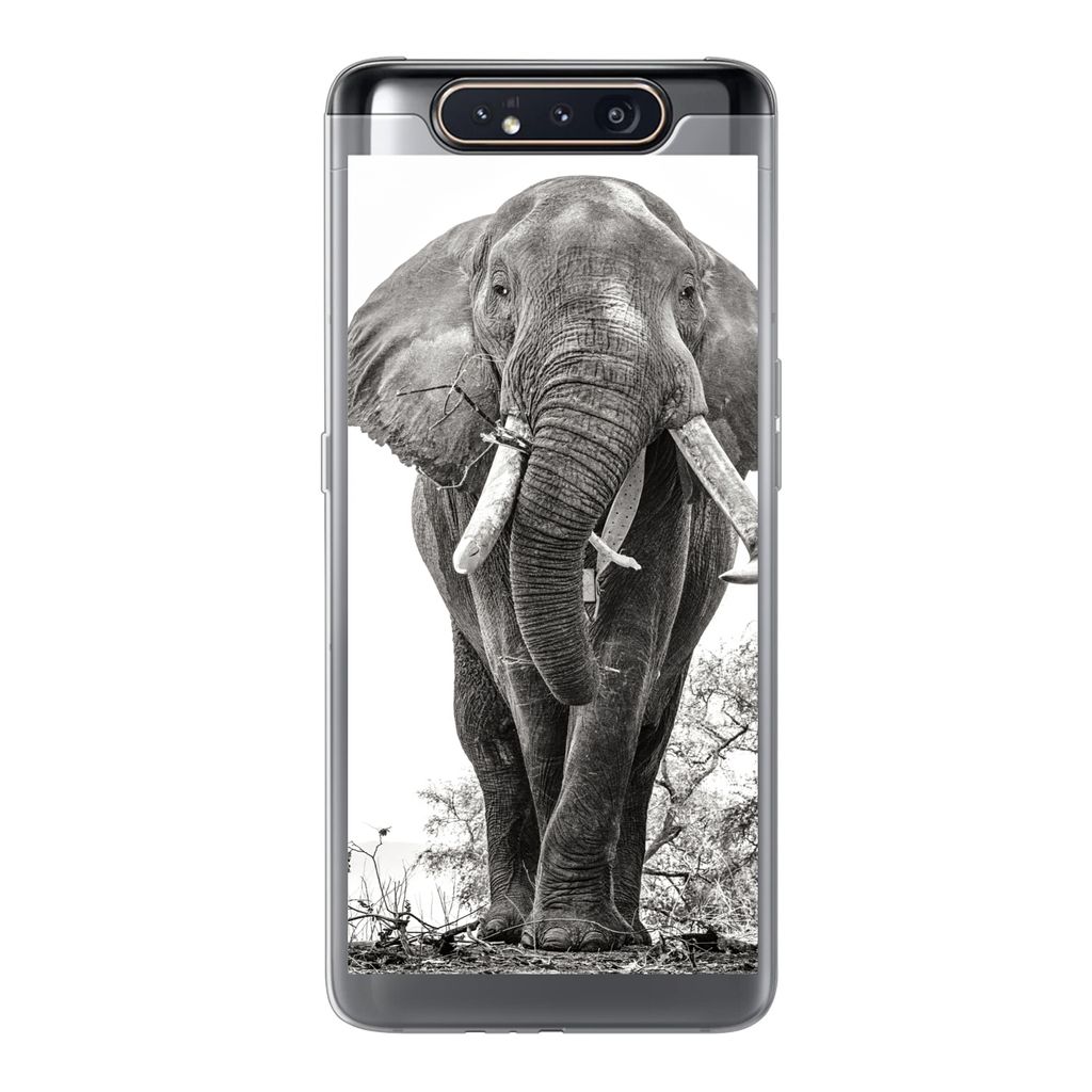 MuchoWow Handyhülle Schutzhülle Hülle für Samsung Galaxy A80 Elefant - Porträt - Tiere - Schwarz und weiß Silikon Softcase Handy Hülle - S...