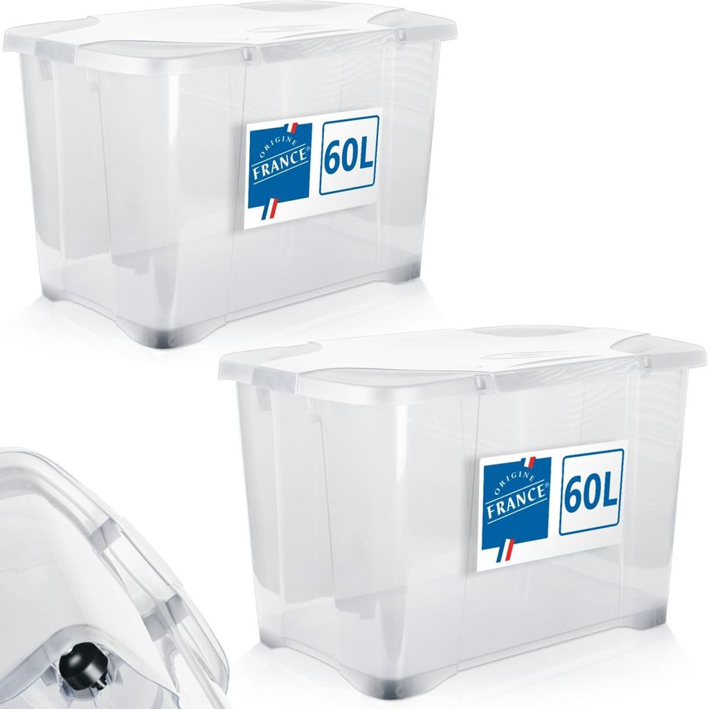 2x 60L Aufbewahrungsbox mit Deckel und Rollen große Box rollbar