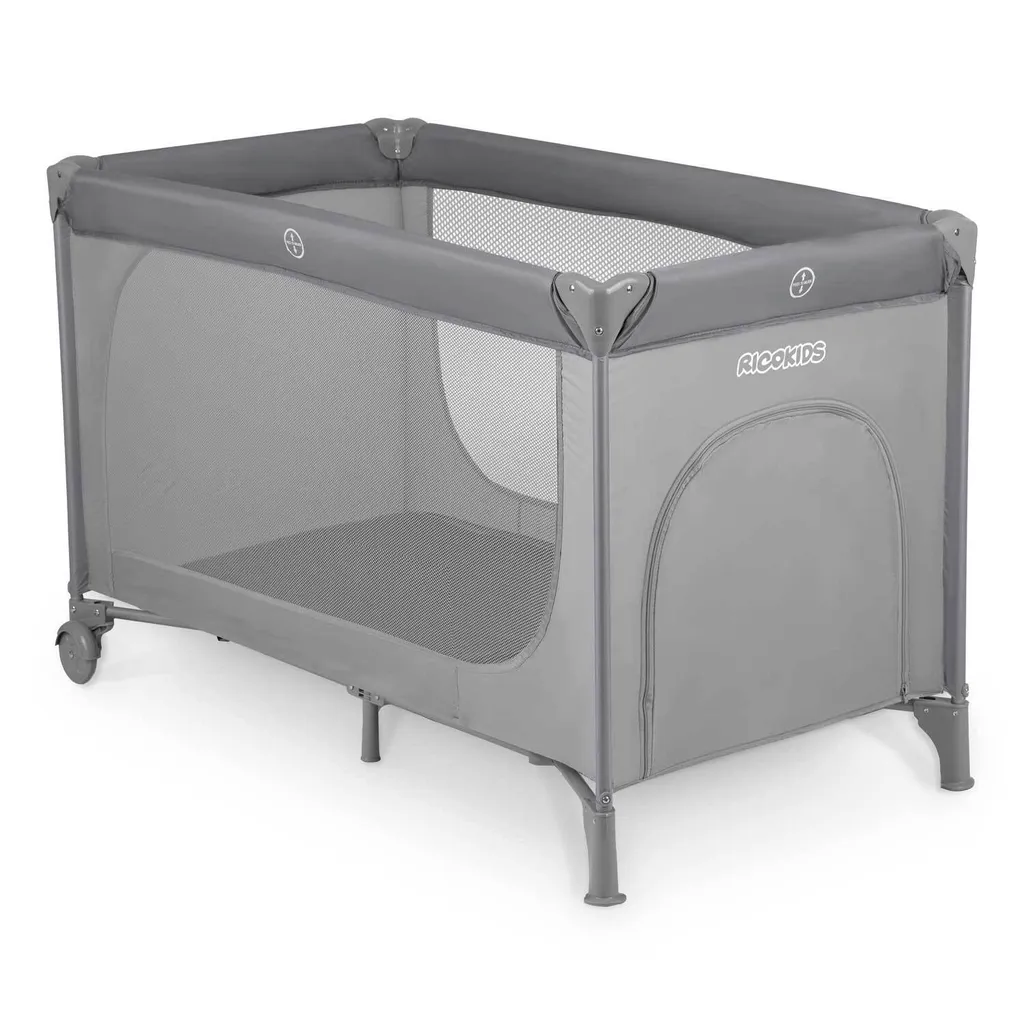 Lit parapluie pliable Ricokids RK-240 gris avec parois en maille filet