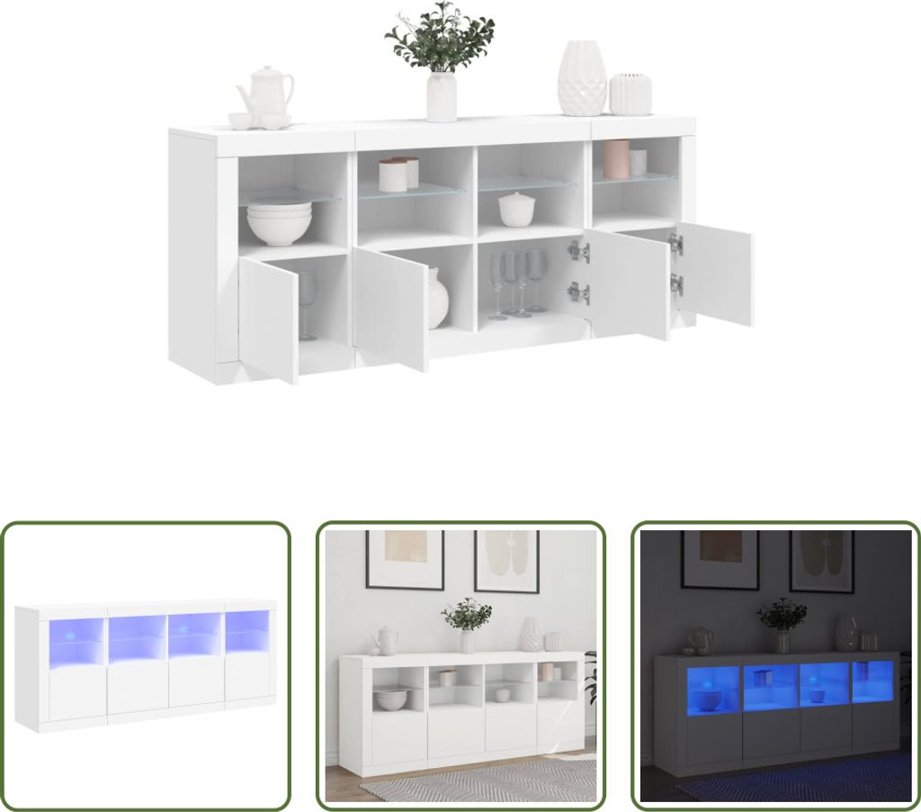 The Living Store Sideboard mit LED-Leuchten Weiß 163x37x67 cm