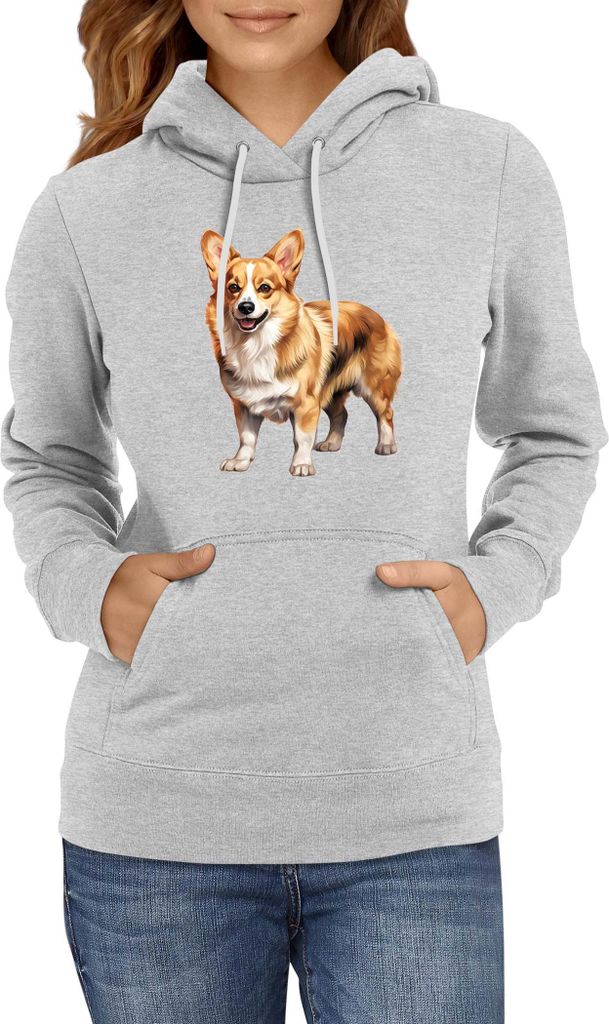 Damen Kapuzenpullover Dogs Breeds Pembroke Welsh Corgi Dog Breed 005, Lady 2XL / Grau