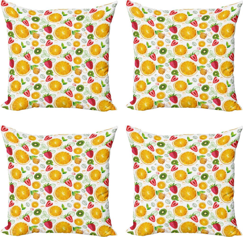 ABAKUHAUS Früchte Kissenbezug Set (4 Stück), Frische Zitrus Kiwi Lemon, Moderner Doppelseitiger Digitaldruck, 60 cm x 60 cm, Erde Gelb Lindgrün