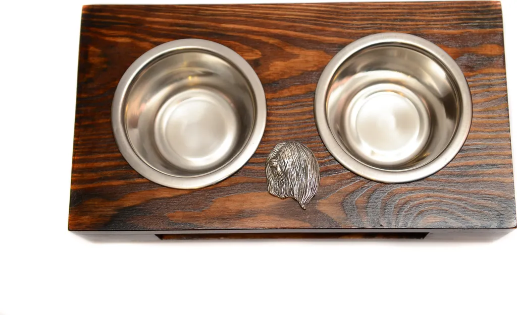 Art-Dog Lhasa Apso Supporto in Legno con Ciotole Acciaio Inox