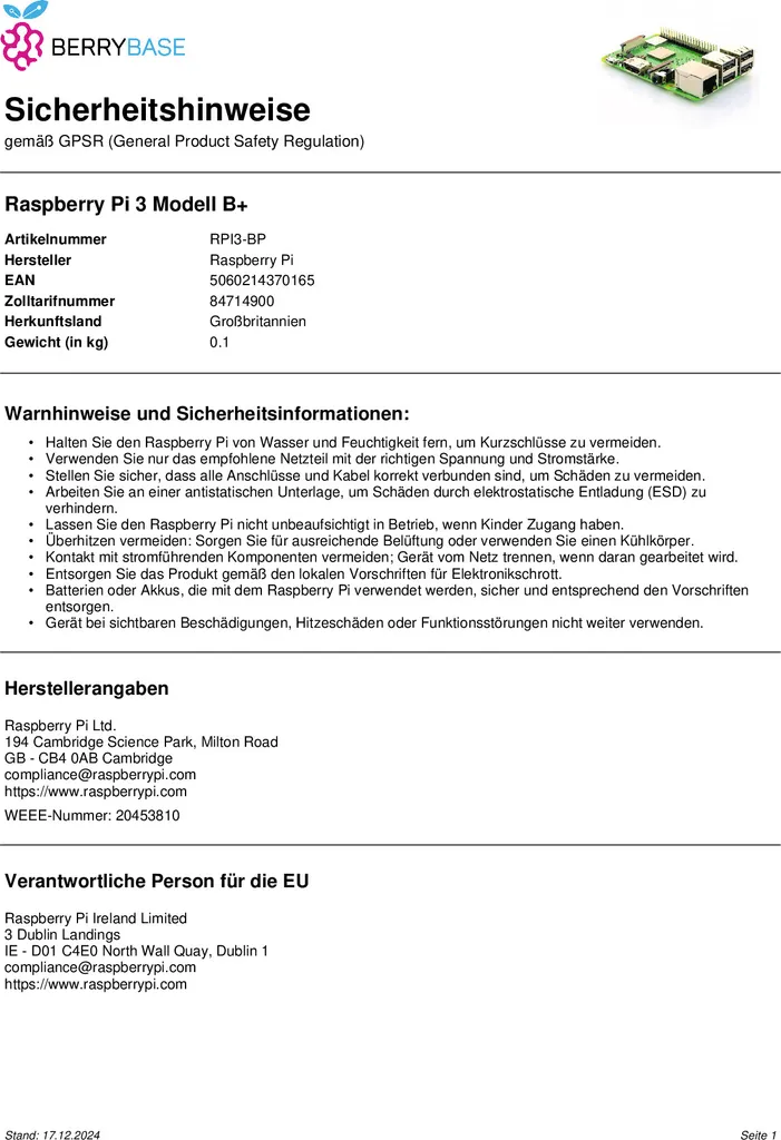 Micro-ordinateur Raspberry Pi 3 B+ Carte de Développement Quadcore - 12