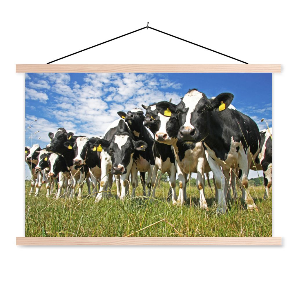 MuchoWow Textilposter Kühe - Gras - Wiese - Tiere 60x40 cm mit holzfarbenen Rahmen - Bilder