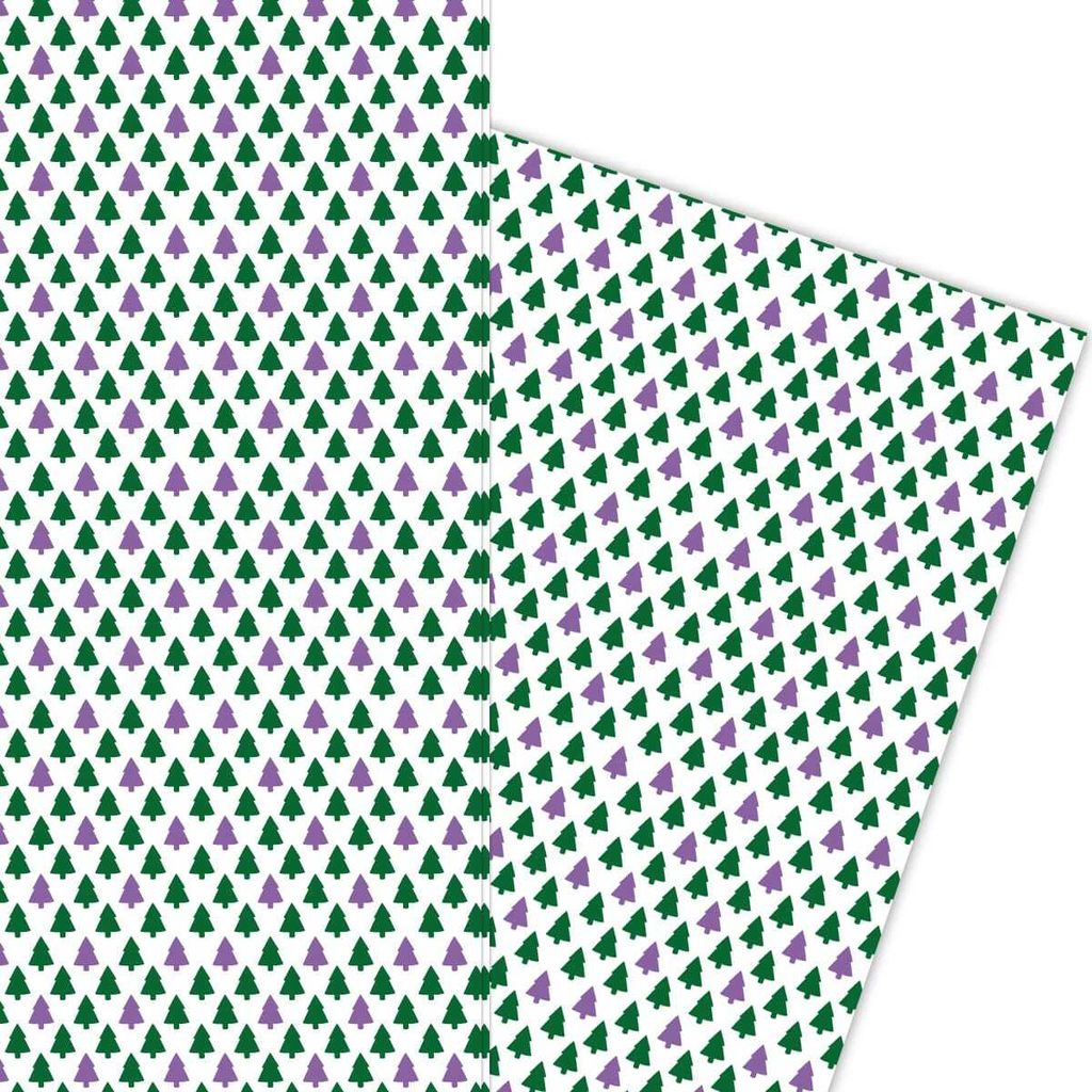 Modernes Weihnachtsbaum Geschenkpapier zu Weihnachten in grün lila - G5893, 32 x 48cm