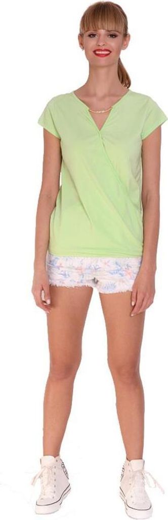 Damen Longshirt Tunika T-Shirt Sommer Shirt V-Ausschnitt; Pistazie/S/M 36/38