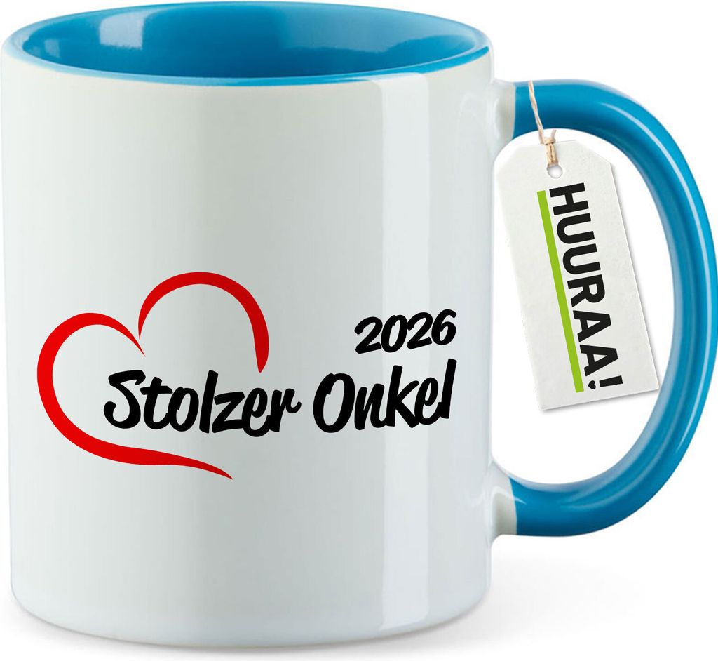 Huuraa Kaffeetasse Stolzer Onkel 2026 Herz 330ml Blau Keramik Kaffeebecher Geschenkidee