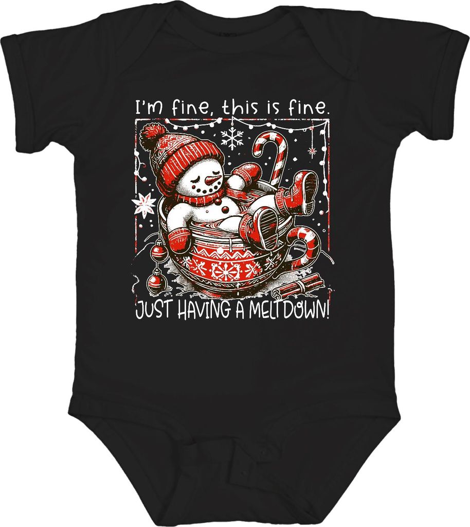 I'm fine this is fine meltdown Schneemann lustig Unisex Baby Body, Schwarz, 3/6