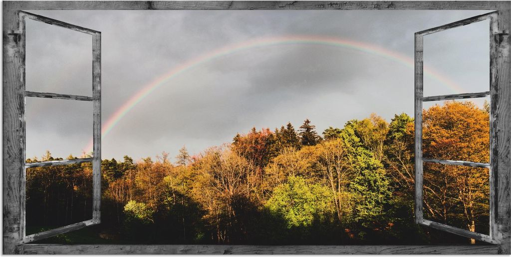 ARTland Wandbild Alu für Innen & Outdoor Fensterblick - Regenbogen Größe: 40x20 cm