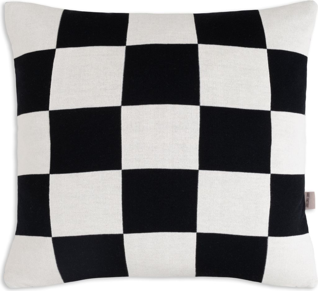 Knit Factory Caro Kissen - Ecru/Schwarz - 50x50 cm