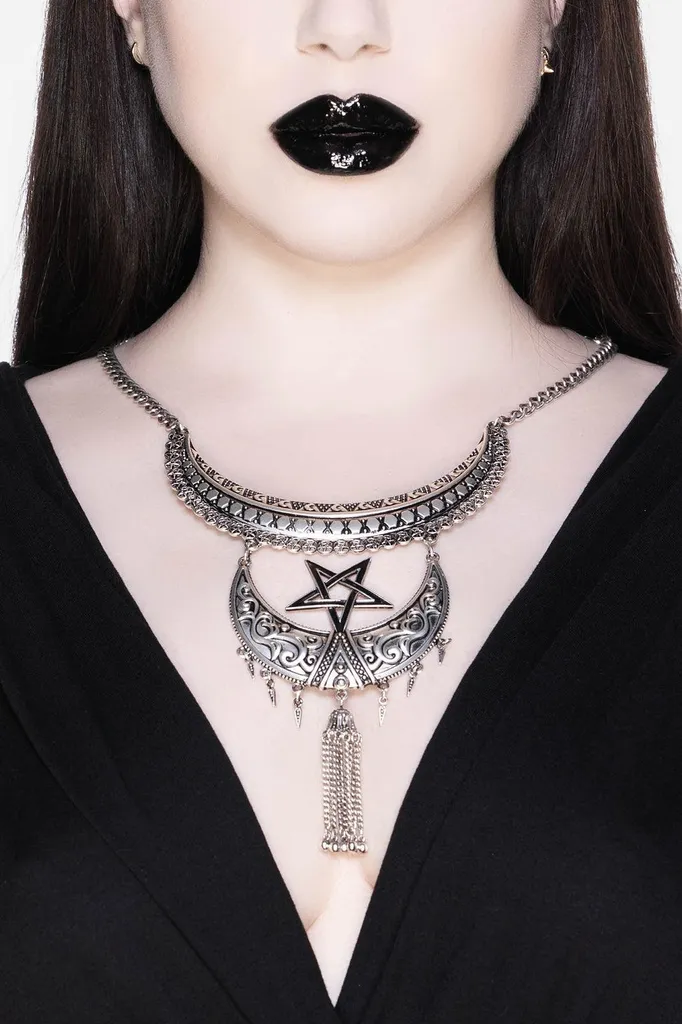 Collier Ras de Cou Argenté Killstar - Bijou Croissant de Lune Mystique