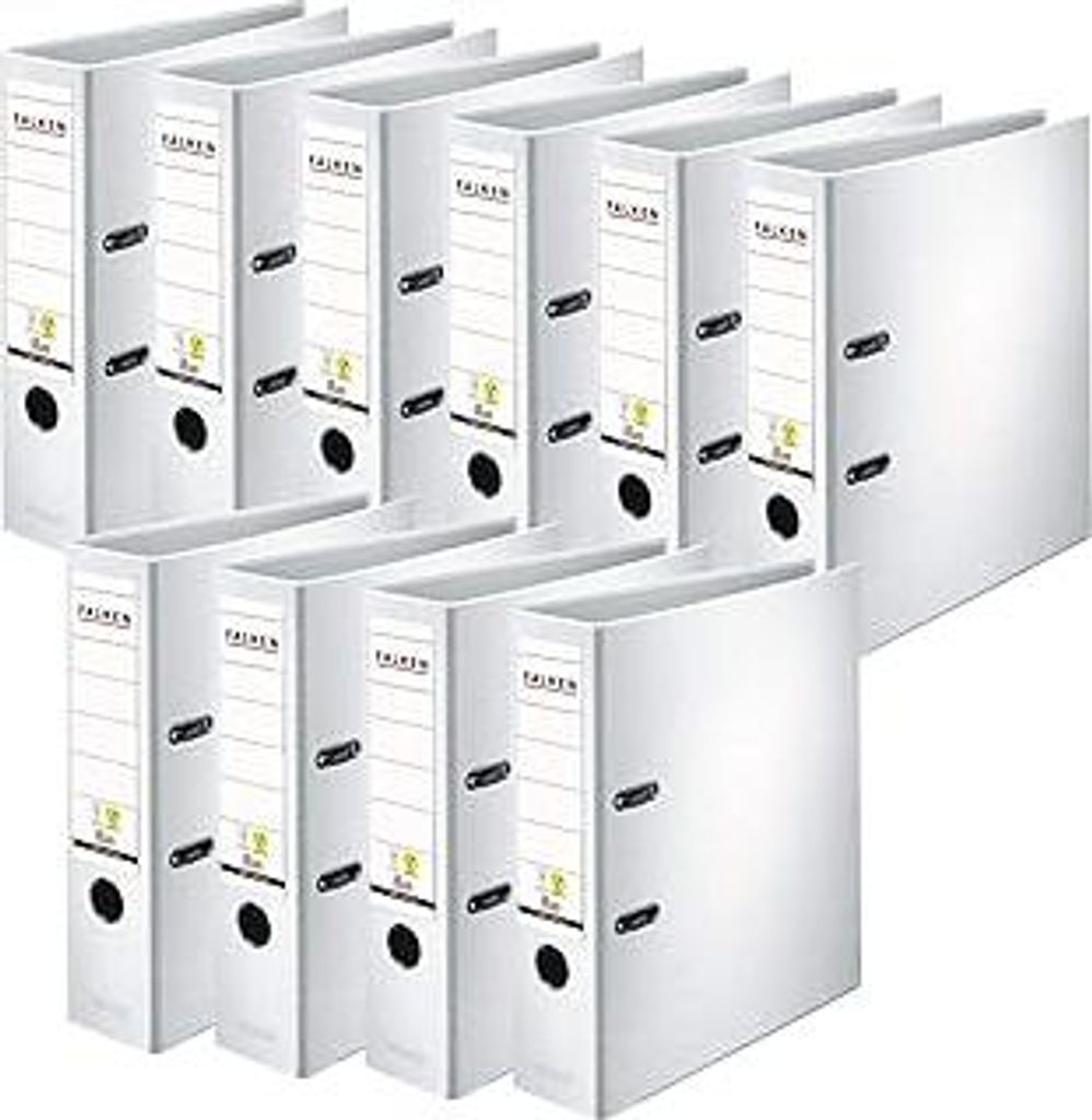 Original Falken 10er Pack PP-Color Kunststoff-Ordner. Germany. 8 cm breit DIN A4 weiß Vegan Ringordner Aktenordner Briefordner Büroordner Plasti...