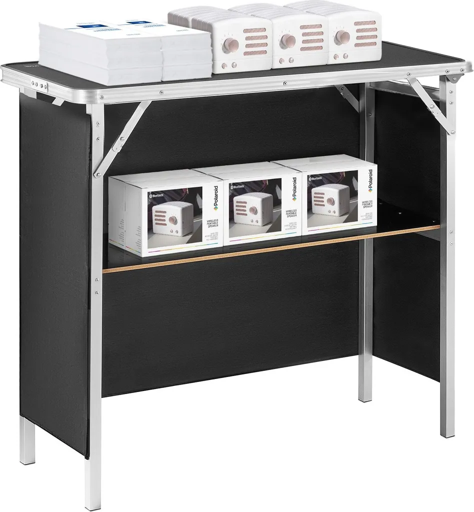 Bancone espositivo portatile Bancone espositivo, 975 x 385 x 870 mm Bancone espositivo Bancone espositivo, Tavolo promozionale pieghevole Bancone promozionale, Reception con ripiano, Borsa di trasporto, Nero - 11