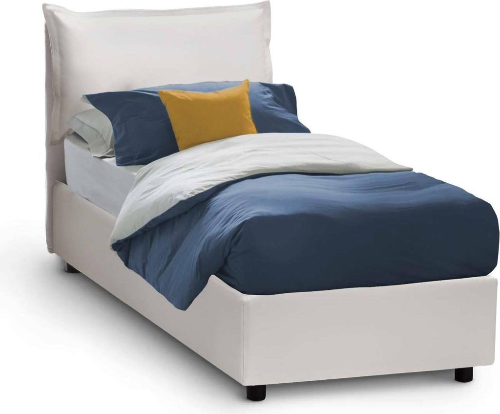 Einzelbett Dcosti, Containerbett mit Kunstlederbezug, 100% Italy, Frontöffnung, passend für Matratze 80x190 cm, Weiß