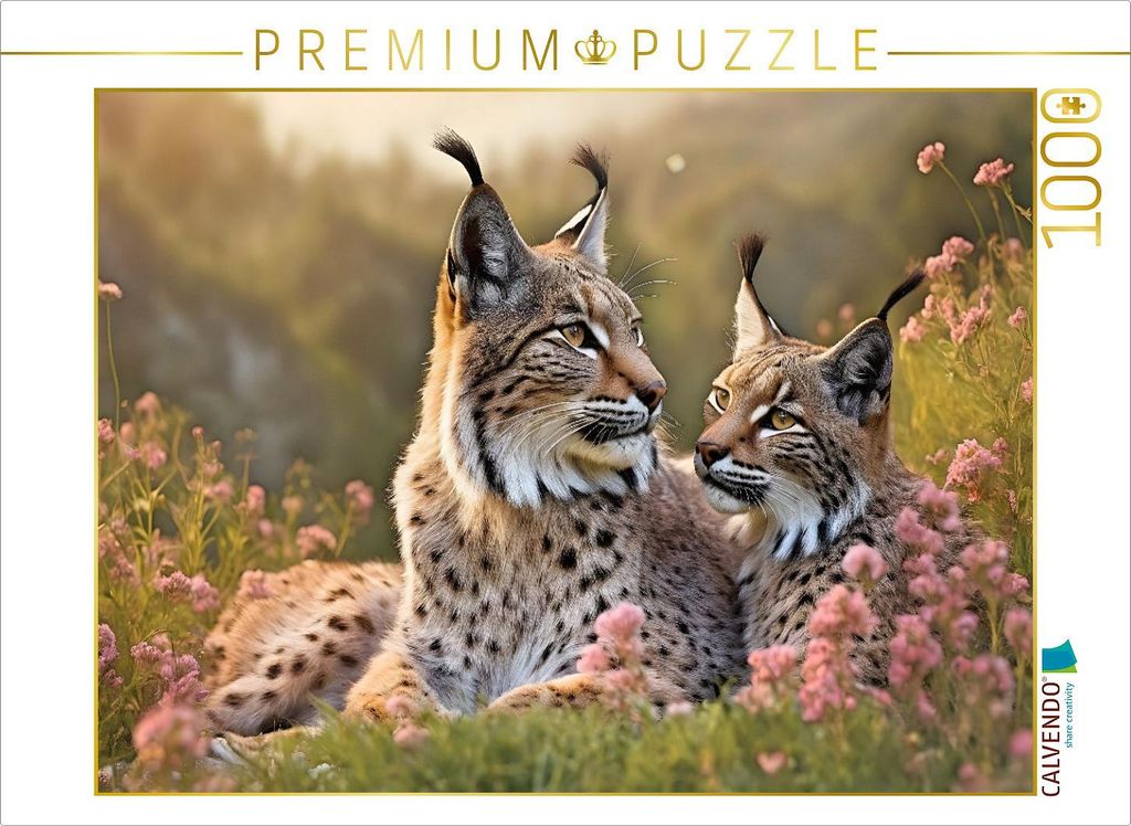 CALVENDO Puzzle Verliebtes Luchspärchen in Paarungsstimmung | 1000 Teile Lege-Größe 64x48cm Foto-Puzzle für glückliche Stunden