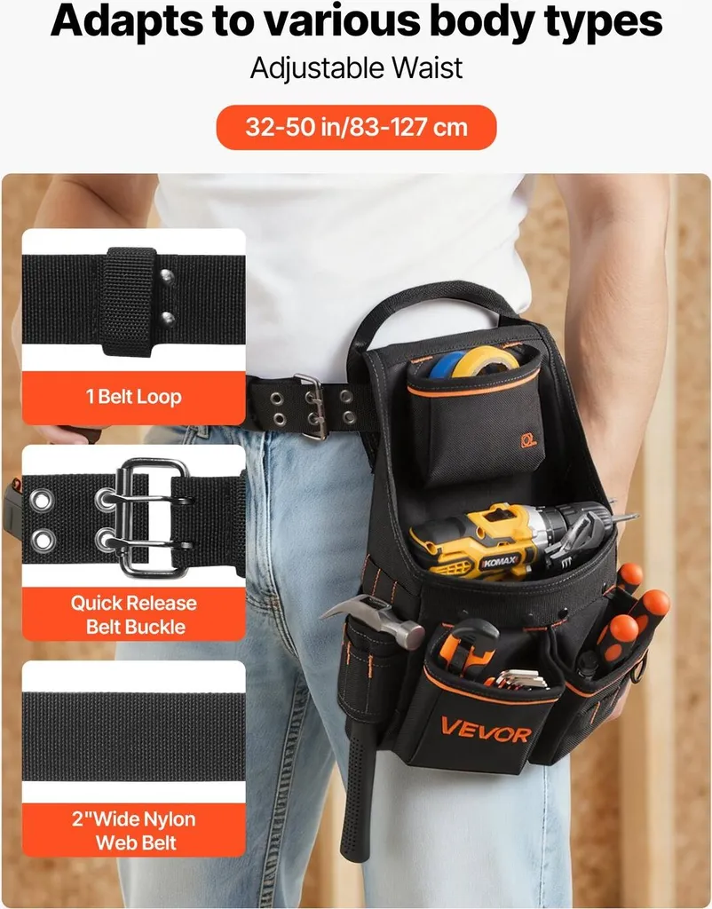 Pochette à outils avec ceinture 14 poches réglable pour électricien