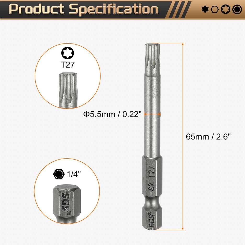 3 Stš¹ck T27 Torx Bit Set Schraubendreher Bitsatz 1/4 Zoll Sechskantschaft 65mm Lang Magnetisch Hex Sechskant Ohne Loch Spitze Bohrer Bits S2 Sta...