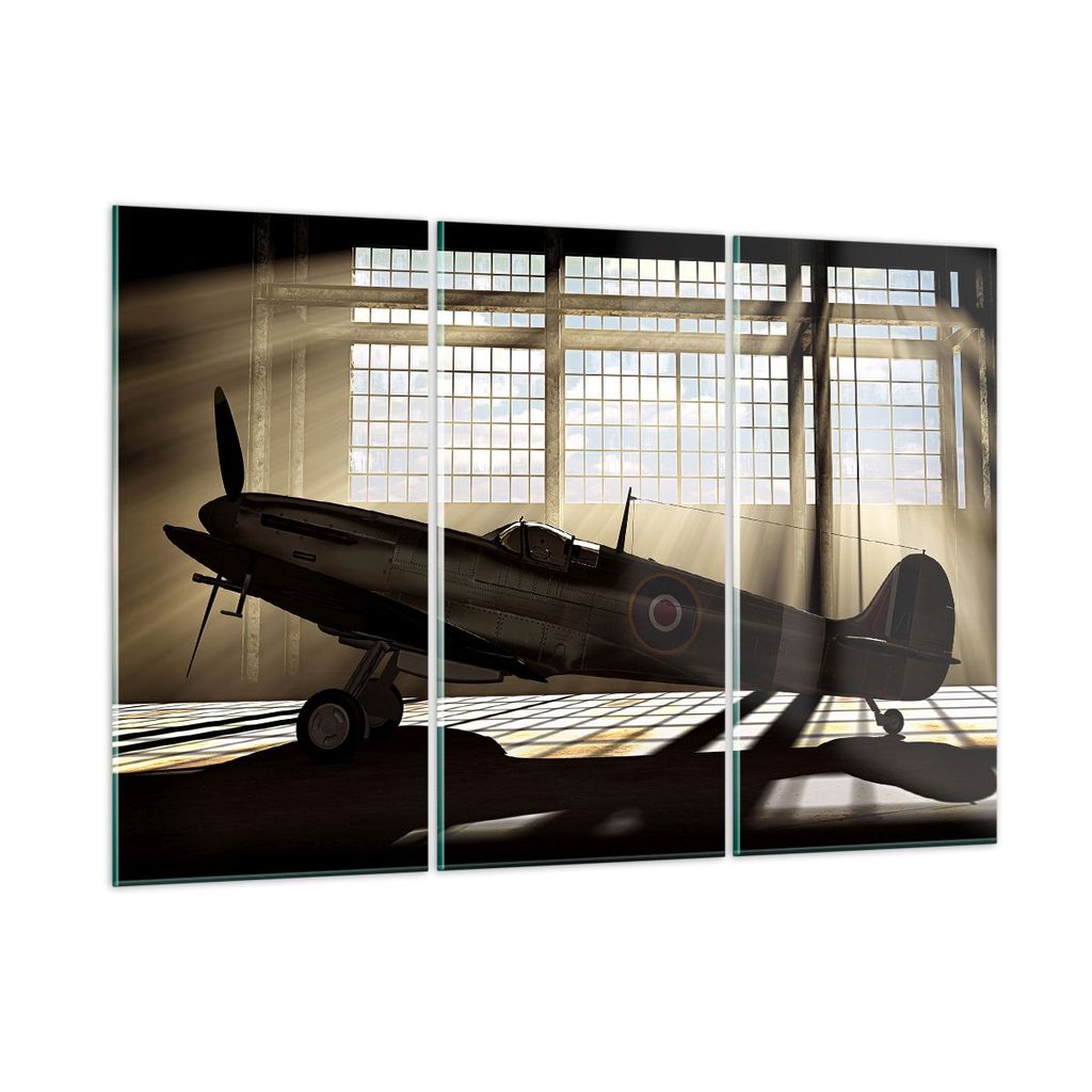 Bilder auf glas - Airplain Hangar Flug historisch - 165x110cm - Glasbilder - Wandbilder - Kunstdruck - Wanddekoration aus Glas - Glas Bilder - Wand...