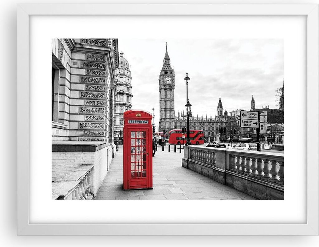 Gerahmtes Poster - Weißer Rahmen - Schuppen Telefon London - 40x30 cm - Wand Bild - Wanddeko - Wandbilder - Kunstposter - Wandposter - Bilderrahme...