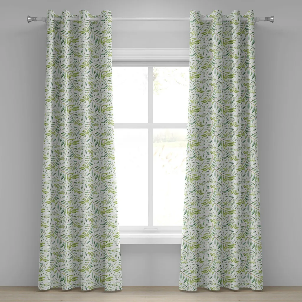 Rideaux décoratifs 2 panneaux motif végétal vert avocat 280 x 175 cm