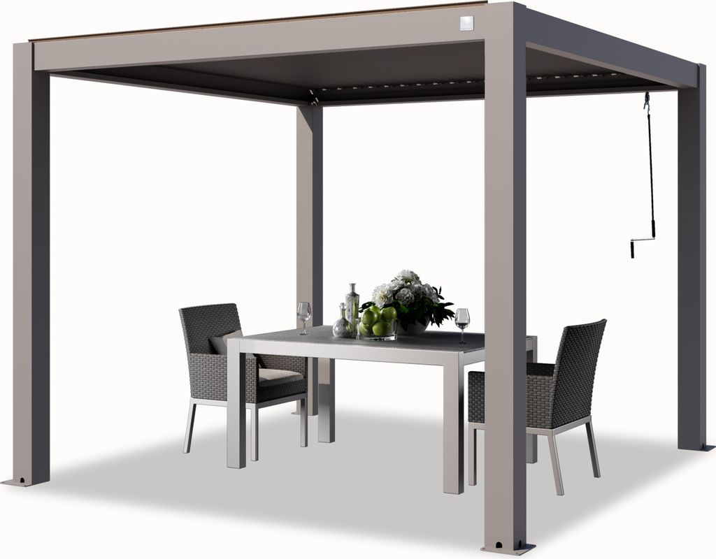 PRIMEYARD Pergola 3x3 m Aluminium Pfosten mit Lamellendach aus Aluminium graue Terrassenüberdachung